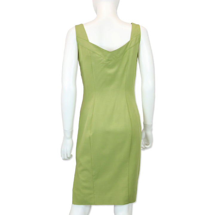 John Galliano Green Sleeveless V-Neck Midi Dress