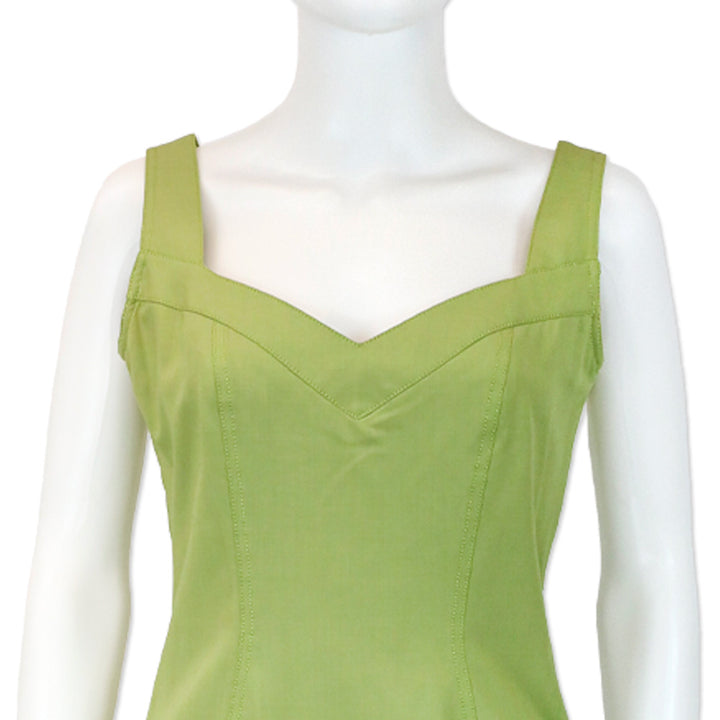 John Galliano Green Sleeveless V-Neck Midi Dress