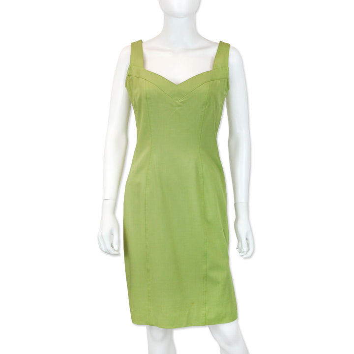 John Galliano Green Sleeveless V-Neck Midi Dress