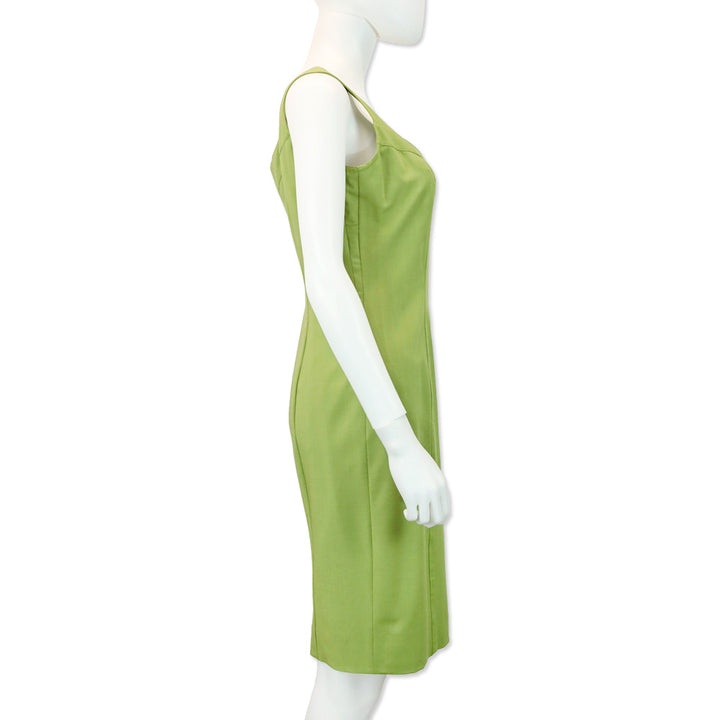John Galliano Green Sleeveless V-Neck Midi Dress