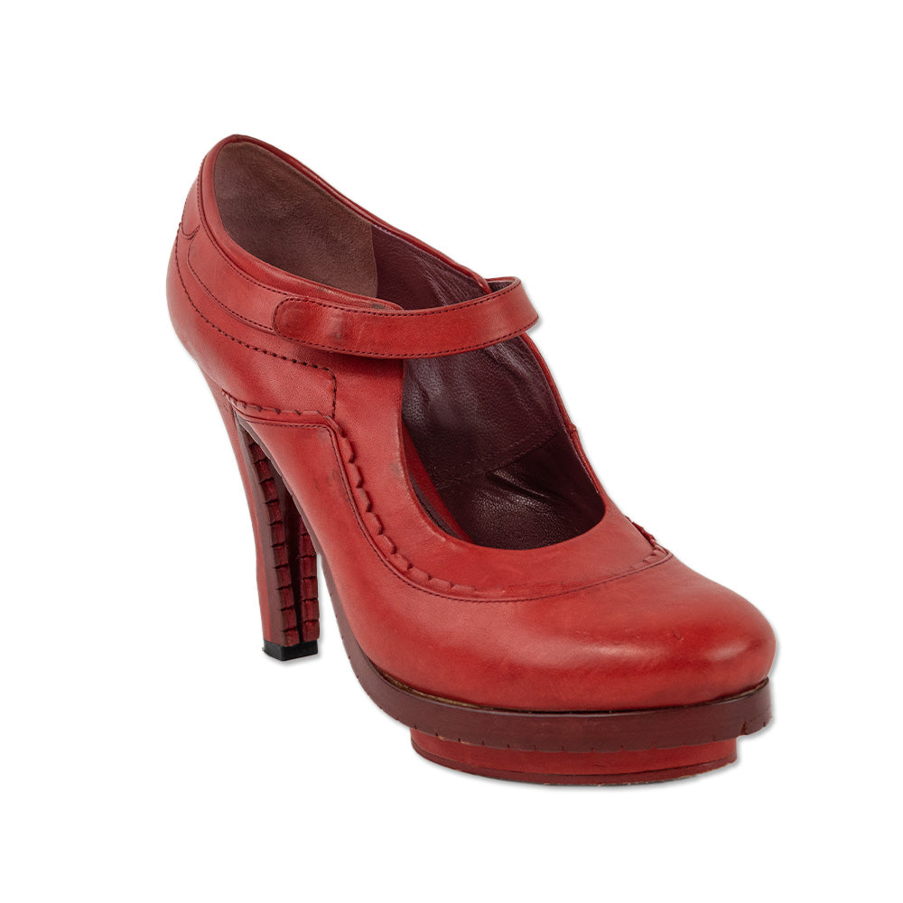 John Galliano Red Leather Mary Jane Platform Pumps