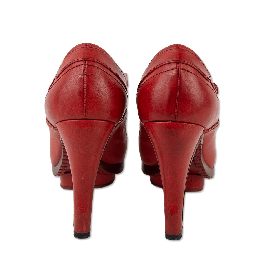 John Galliano Red Leather Mary Jane Platform Pumps