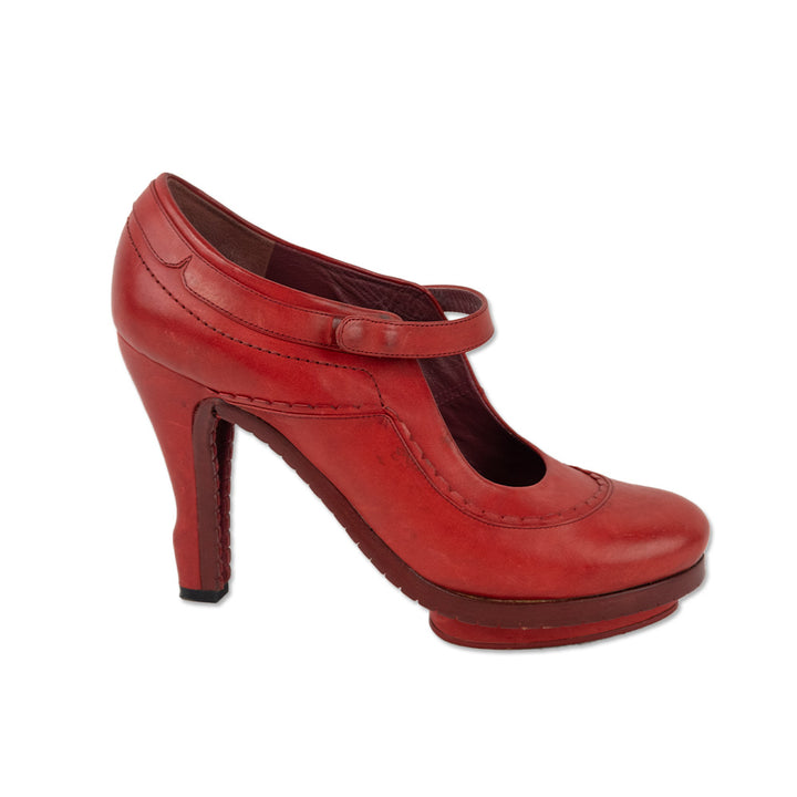 John Galliano Red Leather Mary Jane Platform Pumps