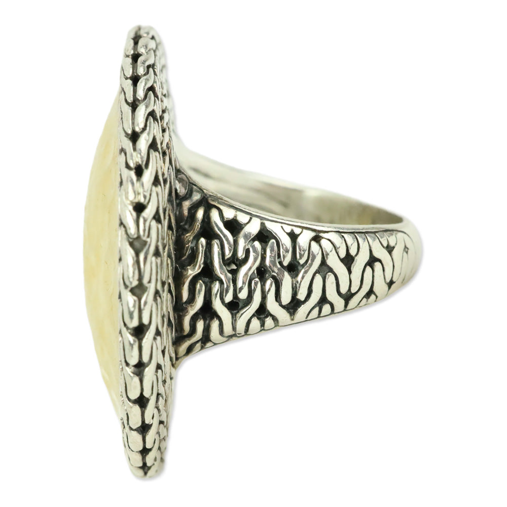 John Hardy 22K Hammered Dome 925 Cable Woven Palu Ring