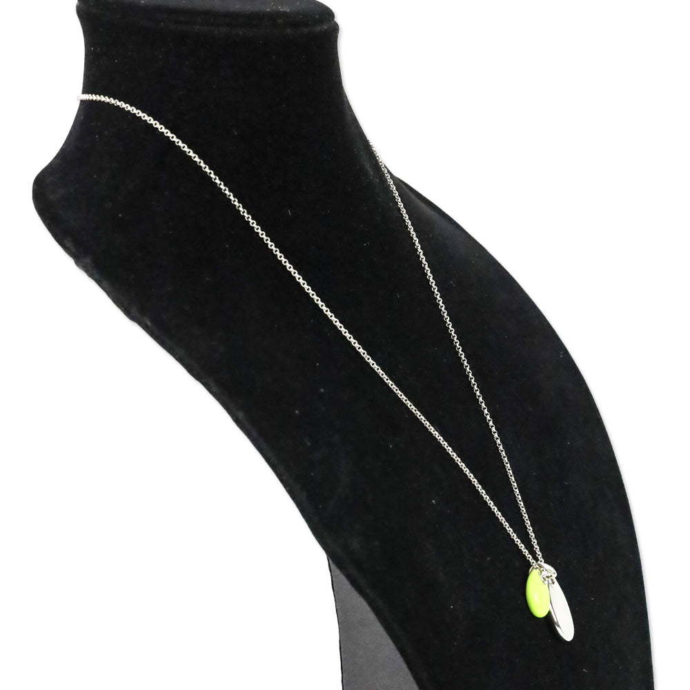 John Hardy CC Silver Diamond Pave Rolo Chain Necklace with Neon Yellow Enamel Pendant