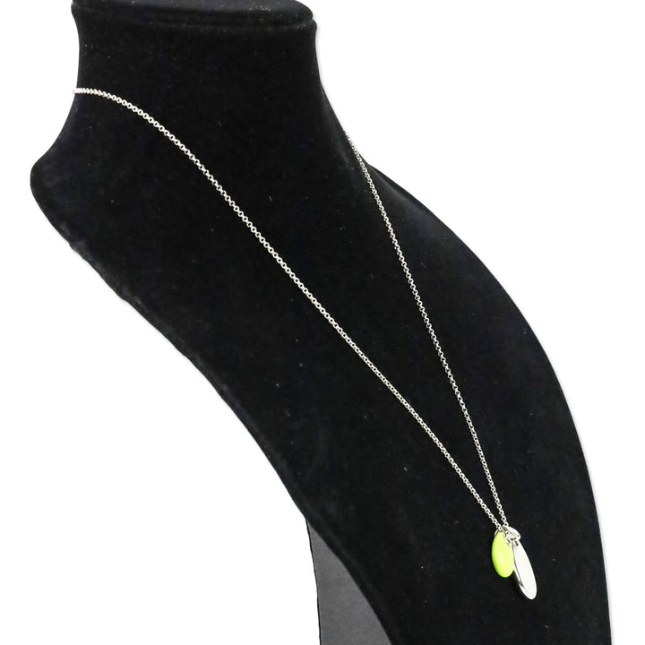John Hardy CC Silver Diamond Pave Rolo Chain Necklace with Neon Yellow Enamel Pendant