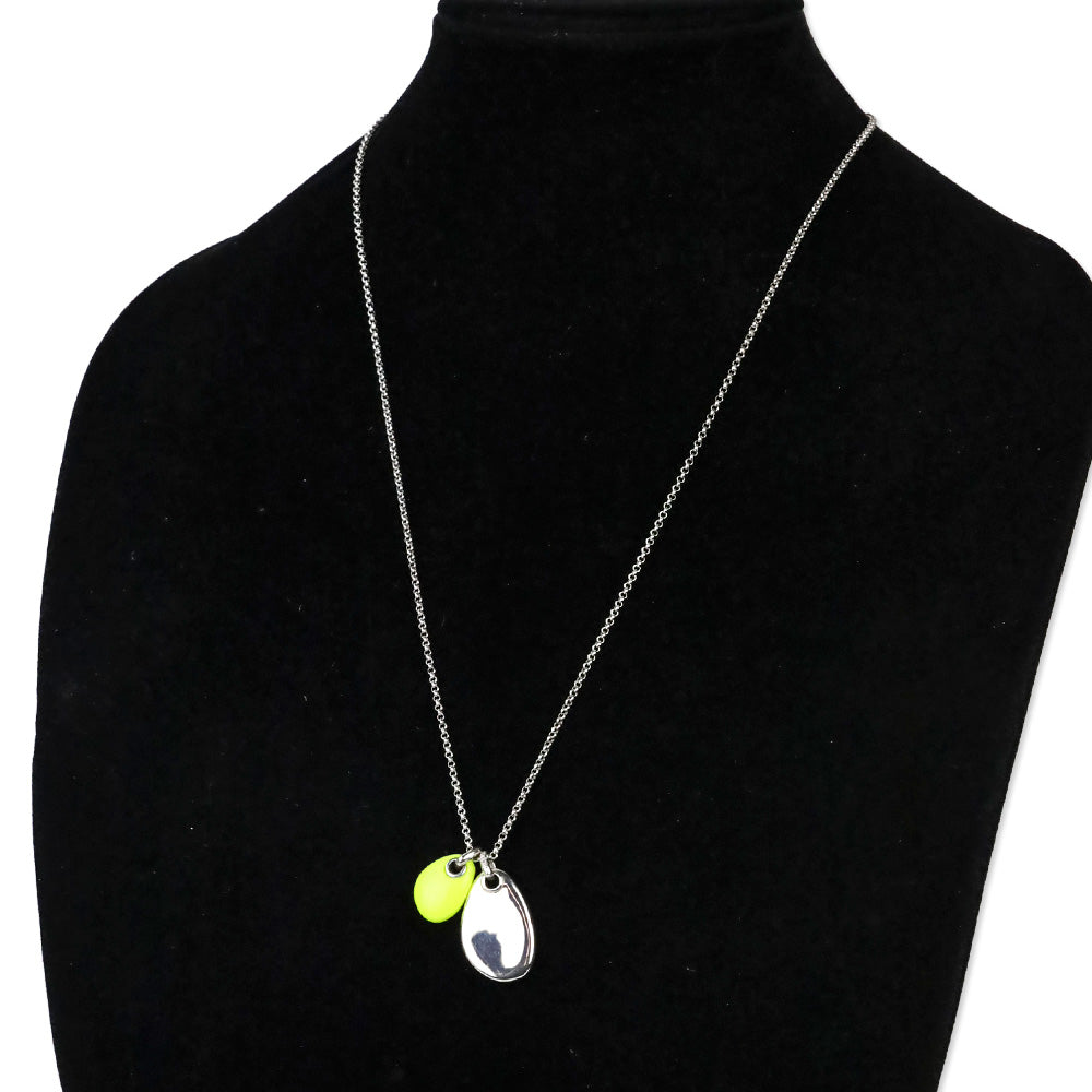 John Hardy CC Silver Diamond Pave Rolo Chain Necklace with Neon Yellow Enamel Pendant