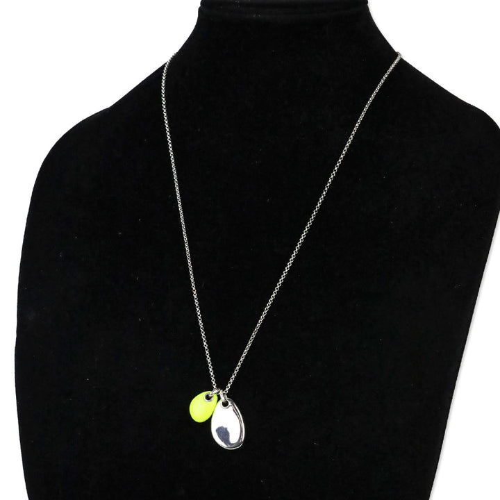 John Hardy CC Silver Diamond Pave Rolo Chain Necklace with Neon Yellow Enamel Pendant