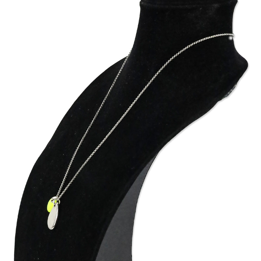 John Hardy CC Silver Diamond Pave Rolo Chain Necklace with Neon Yellow Enamel Pendant
