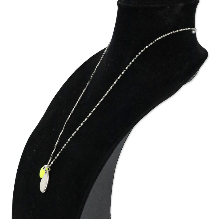 John Hardy CC Silver Diamond Pave Rolo Chain Necklace with Neon Yellow Enamel Pendant