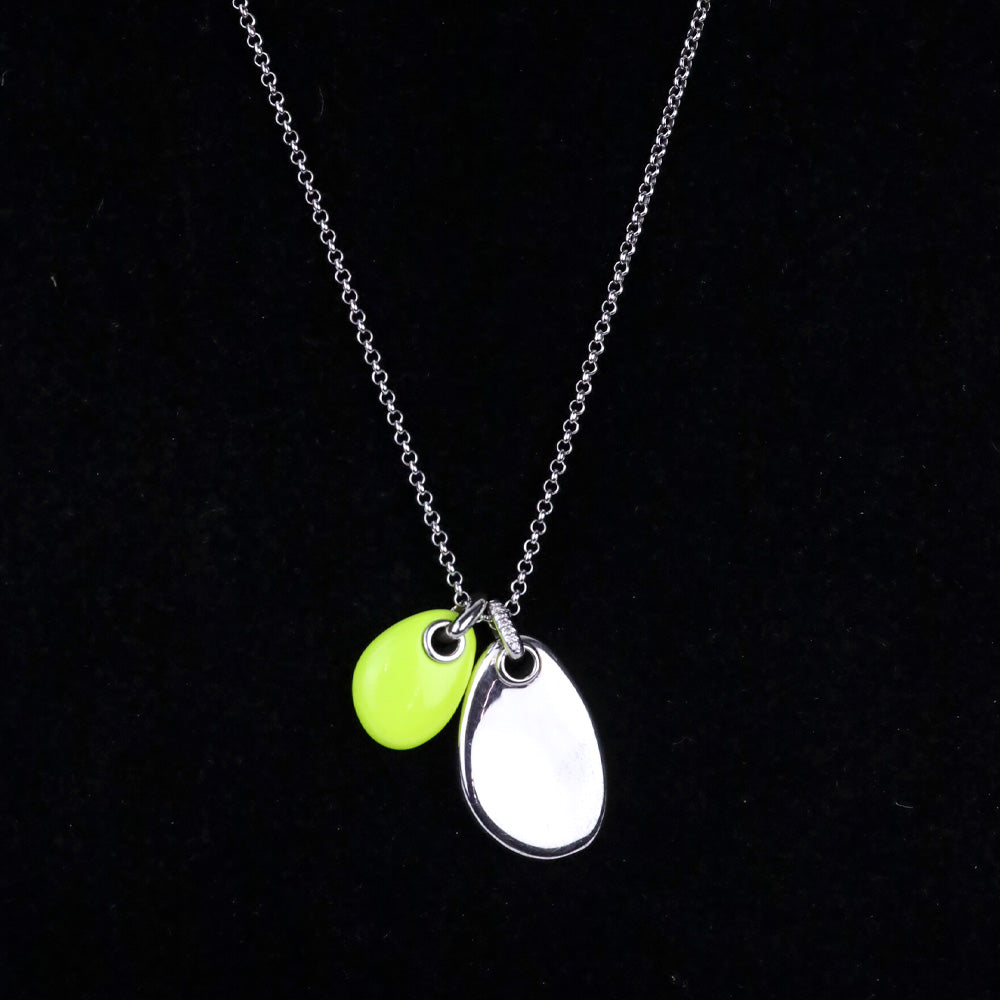 John Hardy CC Silver Diamond Pave Rolo Chain Necklace with Neon Yellow Enamel Pendant