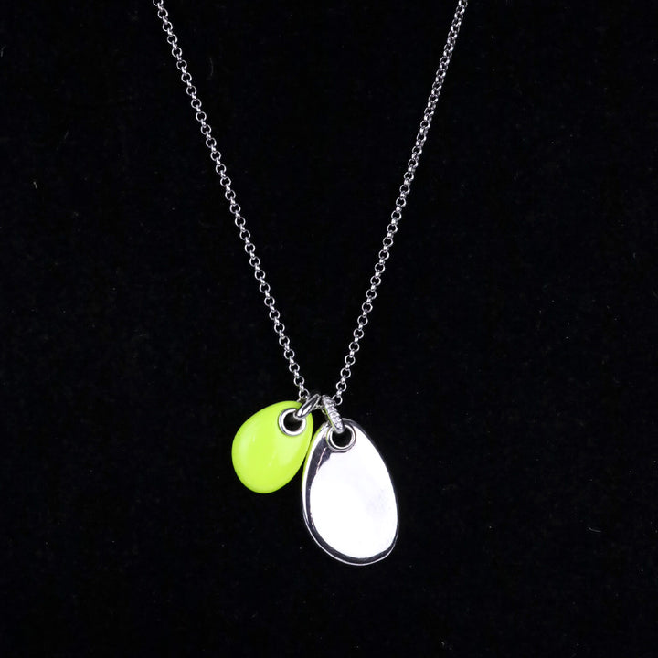 John Hardy CC Silver Diamond Pave Rolo Chain Necklace with Neon Yellow Enamel Pendant