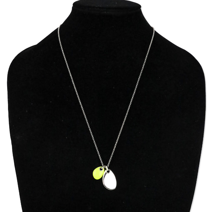 John Hardy CC Silver Diamond Pave Rolo Chain Necklace with Neon Yellow Enamel Pendant