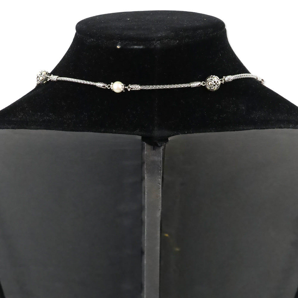John Hardy Sterling Silver and 18K Yellow Gold Jaisalmer Station Pearl Necklace