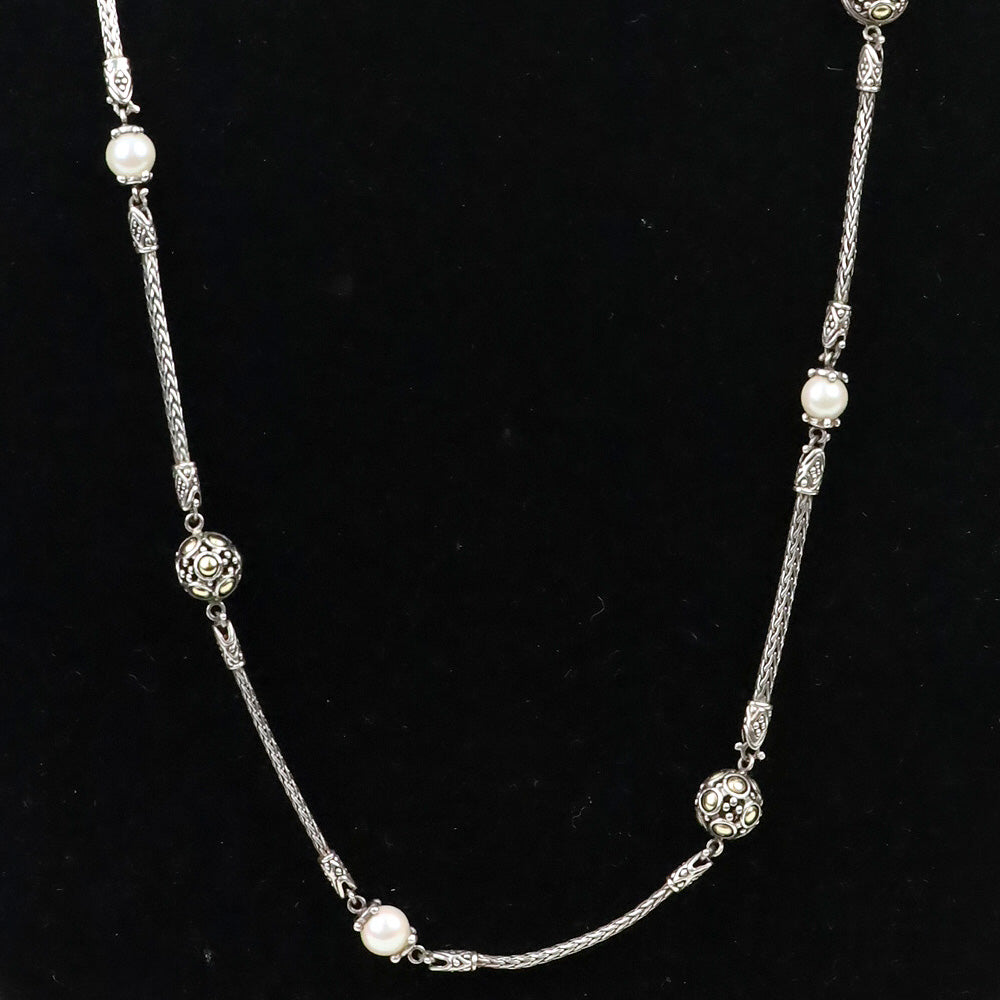 John Hardy Sterling Silver and 18K Yellow Gold Jaisalmer Station Pearl Necklace