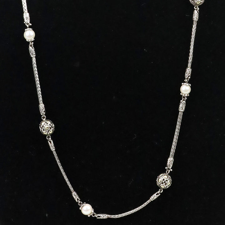 John Hardy Sterling Silver and 18K Yellow Gold Jaisalmer Station Pearl Necklace