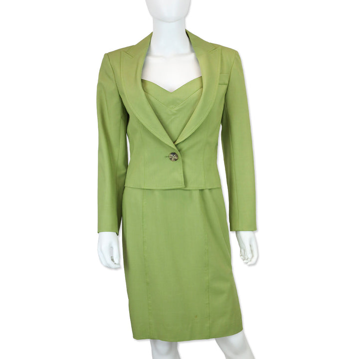 John Galliano Green Sleeveless V-Neck Midi Dress