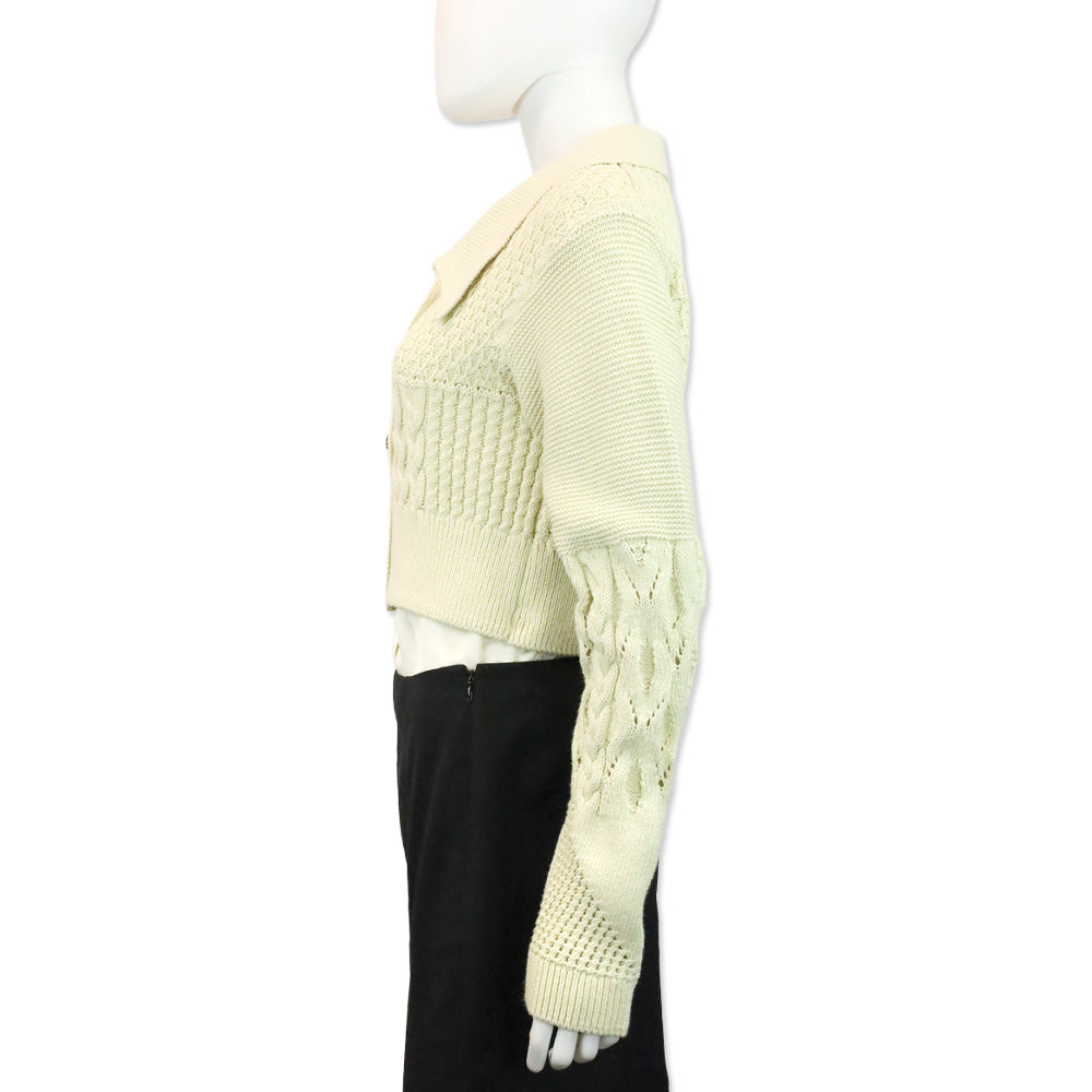 Johnathan Simkhai Cream Patchwork Knit Cropped Cardigan