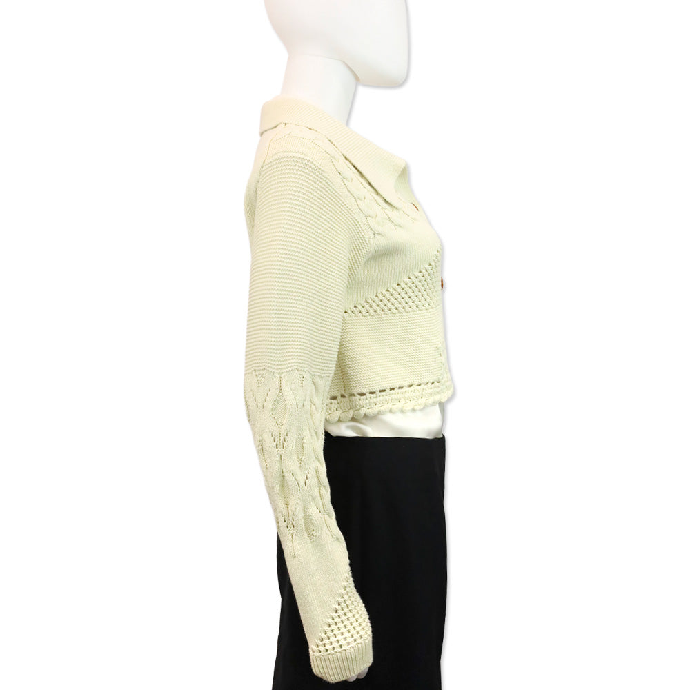 Johnathan Simkhai Cream Patchwork Knit Cropped Cardigan