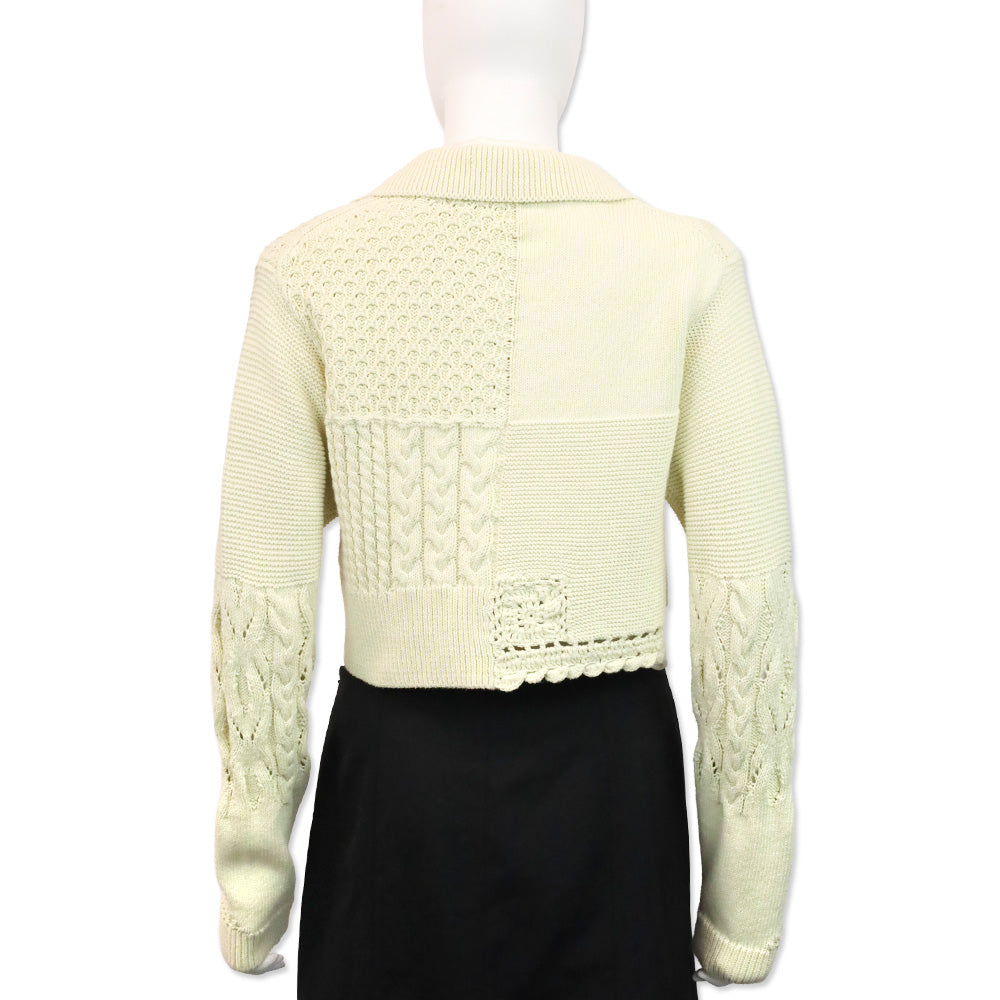 Johnathan Simkhai Cream Patchwork Knit Cropped Cardigan