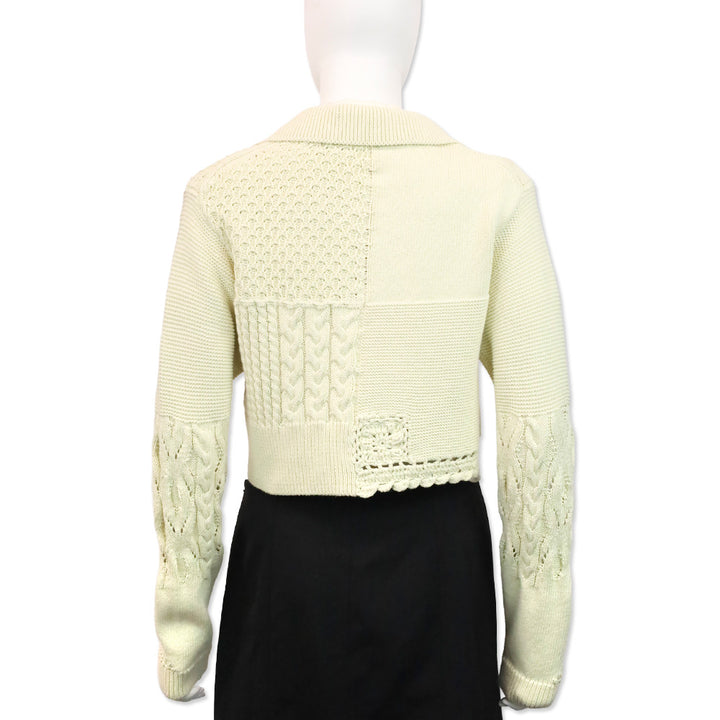 Johnathan Simkhai Cream Patchwork Knit Cropped Cardigan