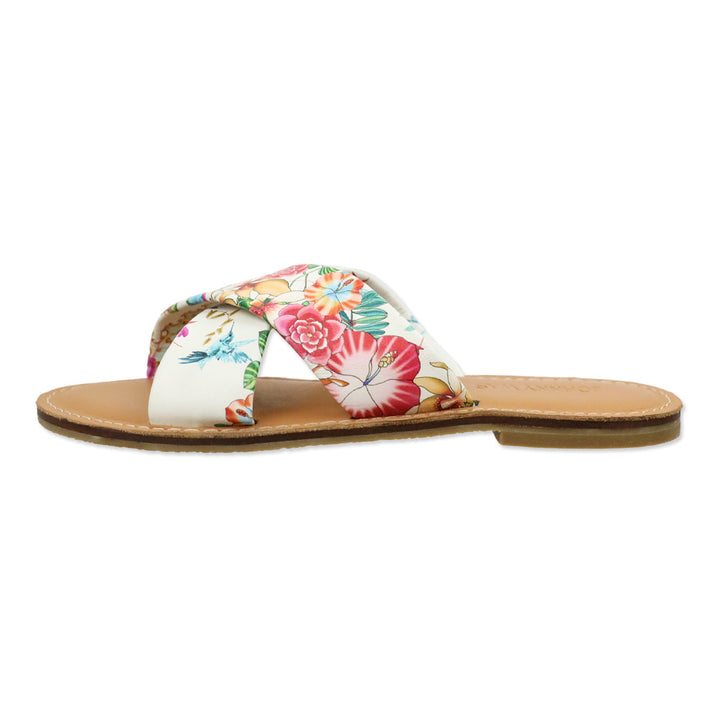 Johnny Was Andra Floral Print Leather Crisscross Slide Sandals