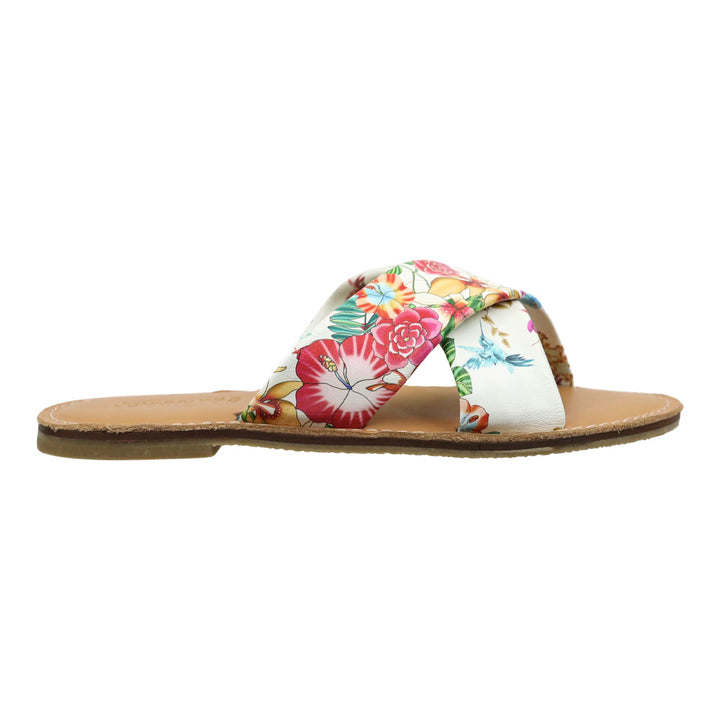 Johnny Was Andra Floral Print Leather Crisscross Slide Sandals