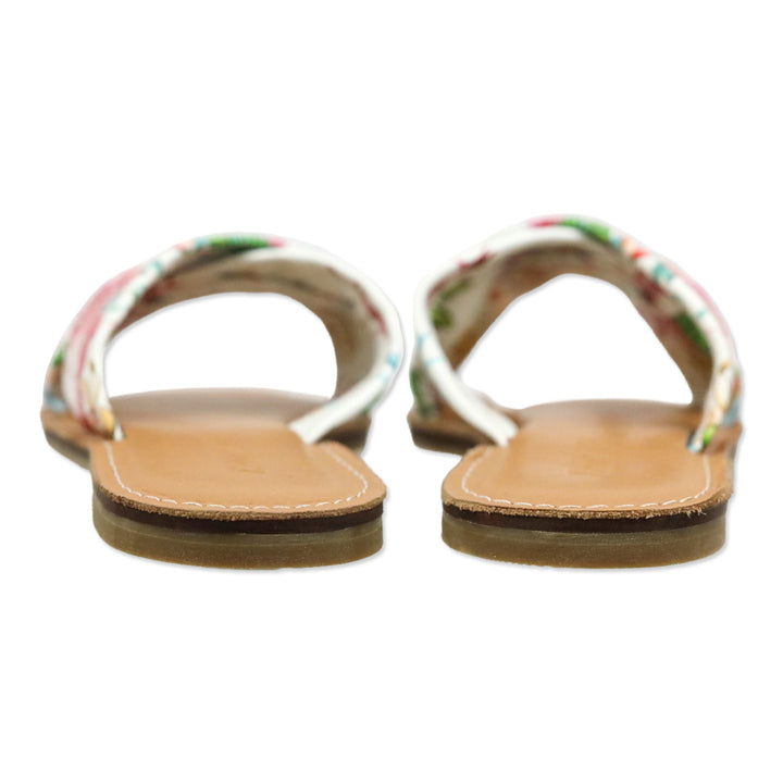 Johnny Was Andra Floral Print Leather Crisscross Slide Sandals