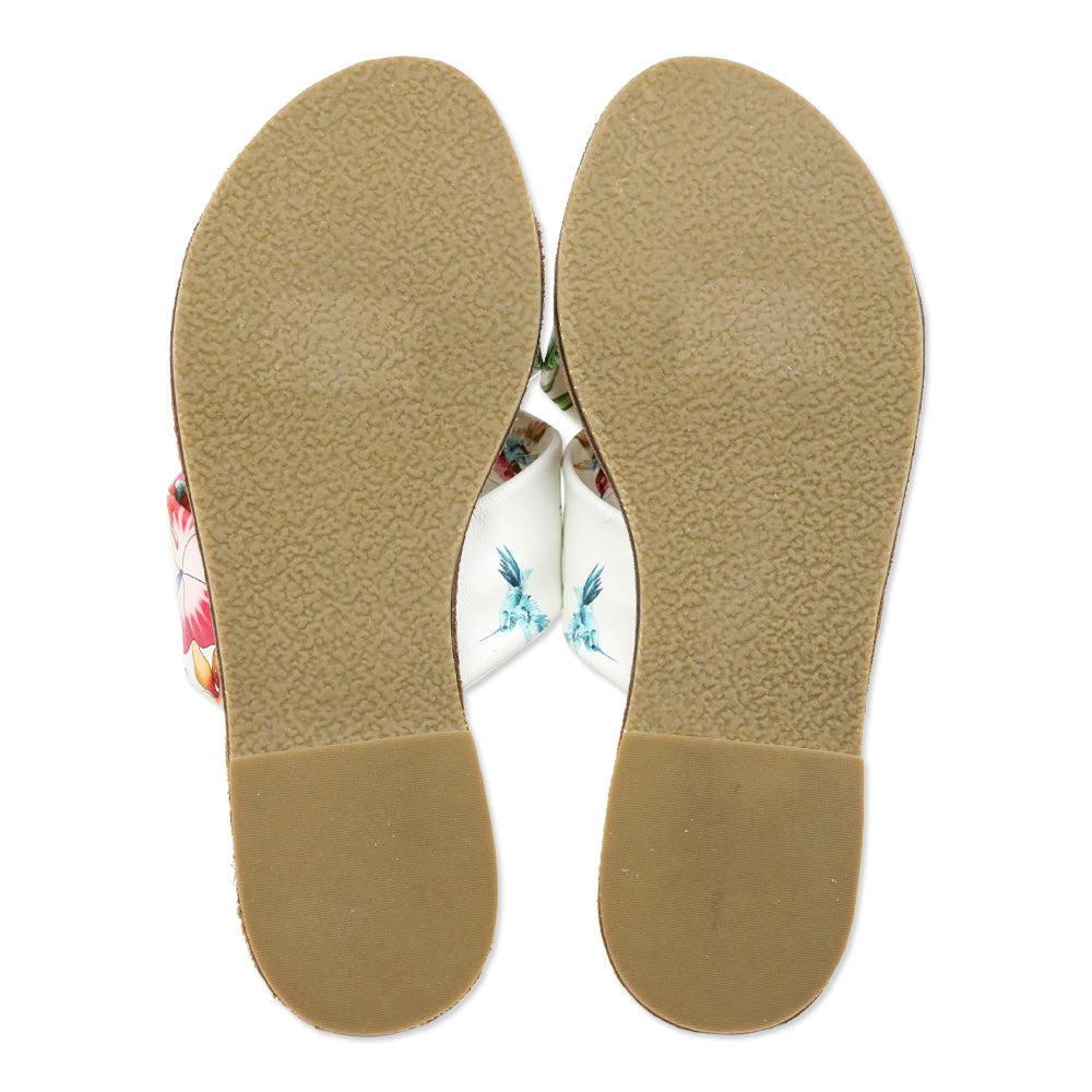 Johnny Was Andra Floral Print Leather Crisscross Slide Sandals