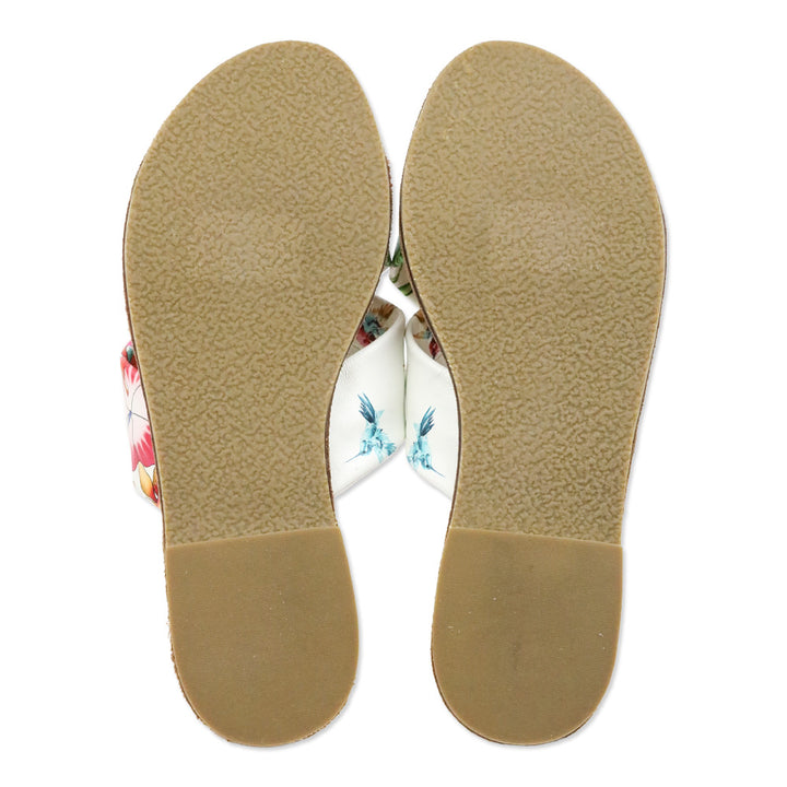 Johnny Was Andra Floral Print Leather Crisscross Slide Sandals