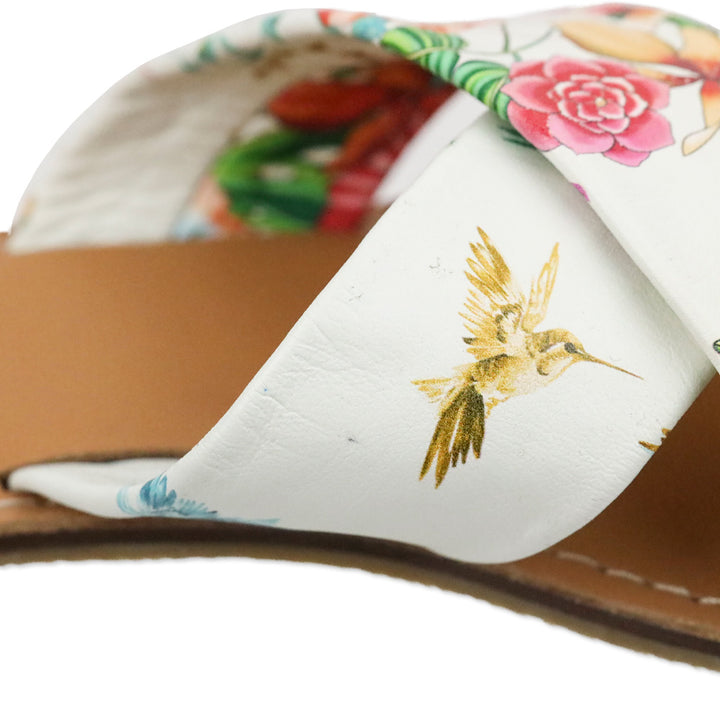 Johnny Was Andra Floral Print Leather Crisscross Slide Sandals
