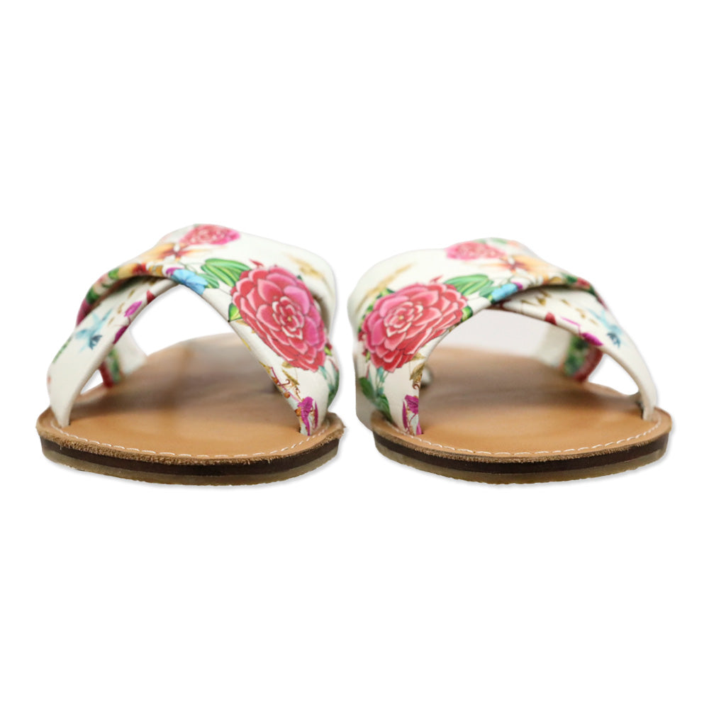 Johnny Was Andra Floral Print Leather Crisscross Slide Sandals