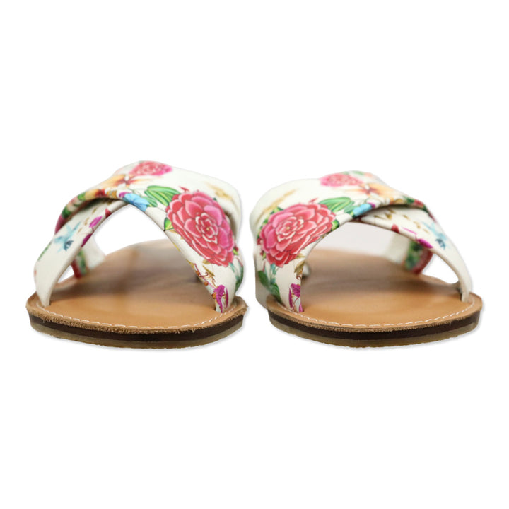 Johnny Was Andra Floral Print Leather Crisscross Slide Sandals