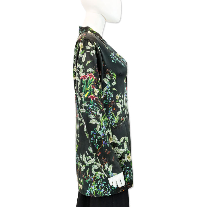 Johnny Was Black Ash Hummingbird Floral Print Silk Blazer Jacket