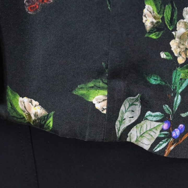 Johnny Was Black Ash Hummingbird Floral Print Silk Blazer Jacket