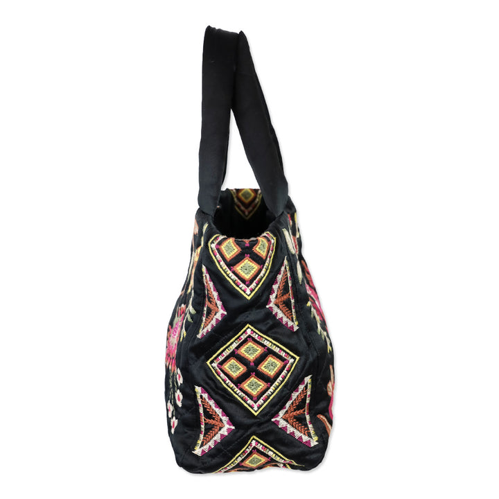 Johnny Was Black Lilith Quilted Satin Tote