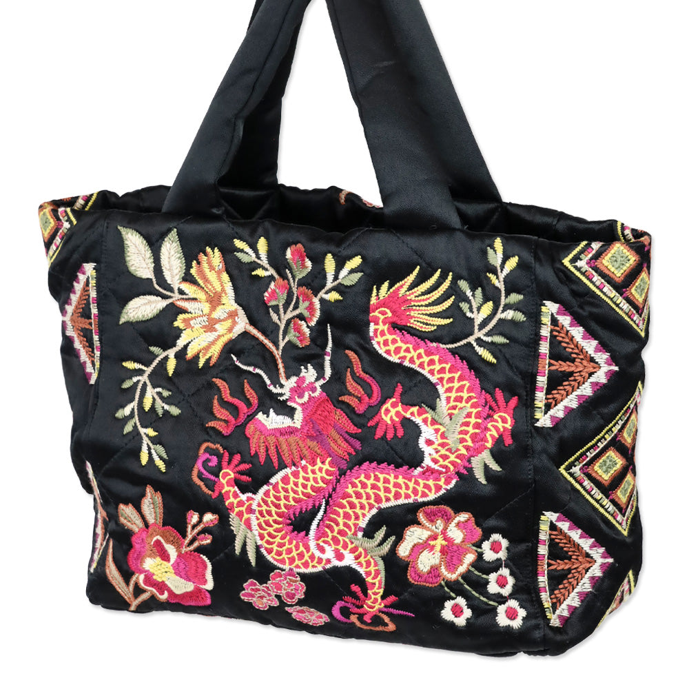 Johnny Was Black Lilith Quilted Satin Tote