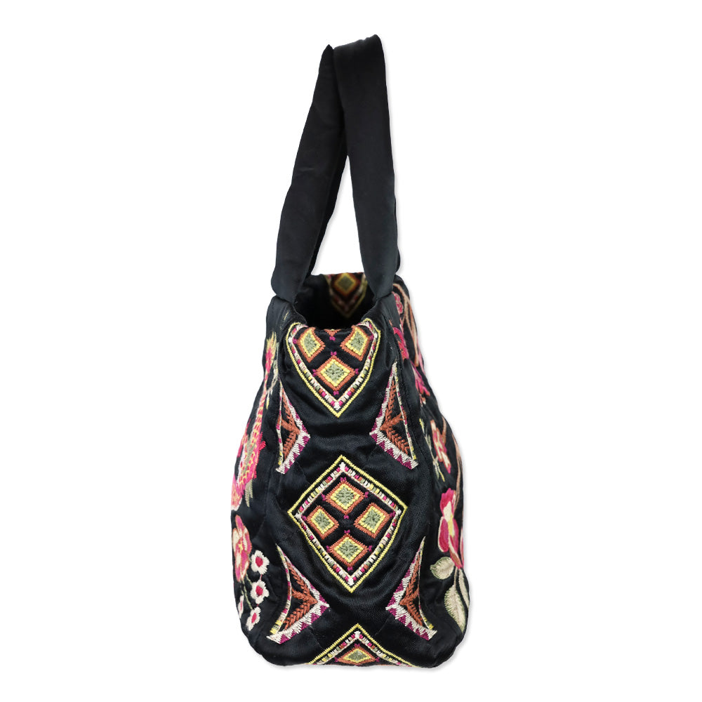 Johnny Was Black Lilith Quilted Satin Tote