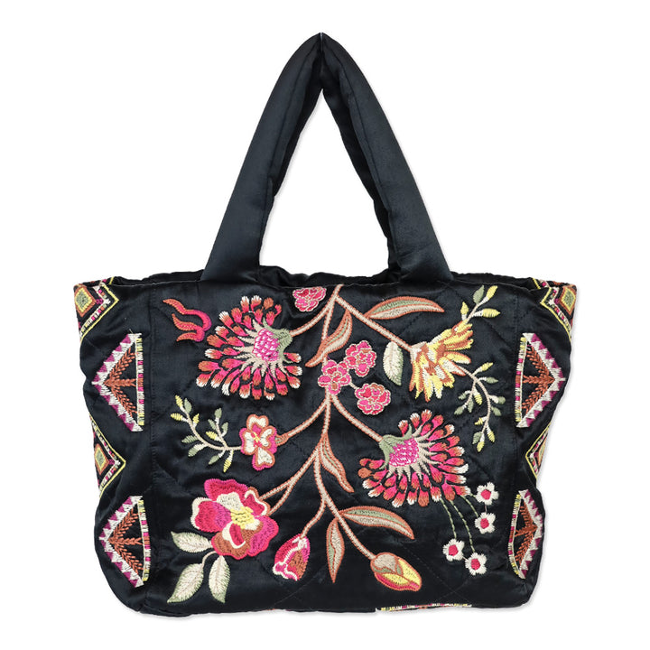 Johnny Was Black Lilith Quilted Satin Tote