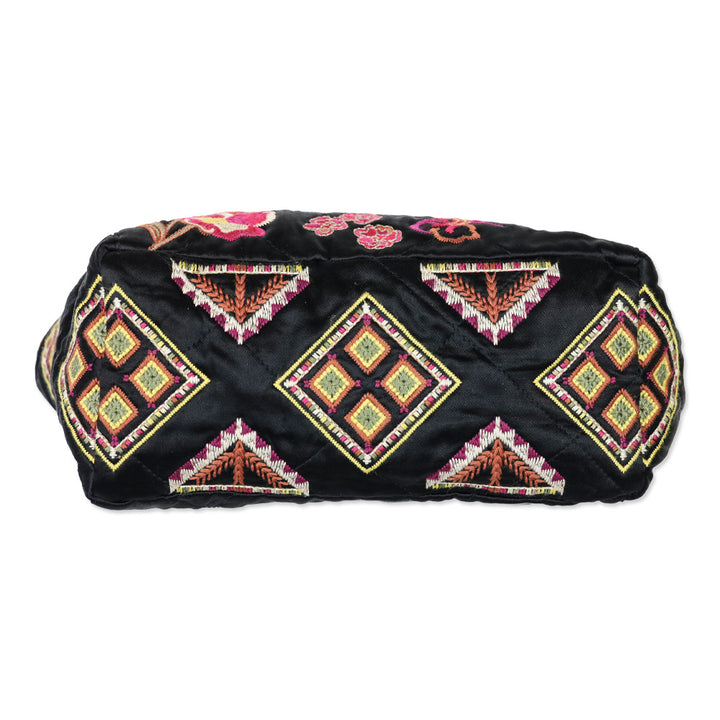 Johnny Was Black Lilith Quilted Satin Tote