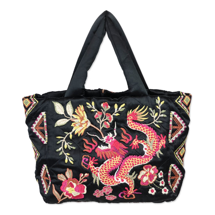 Johnny Was Black Lilith Quilted Satin Tote