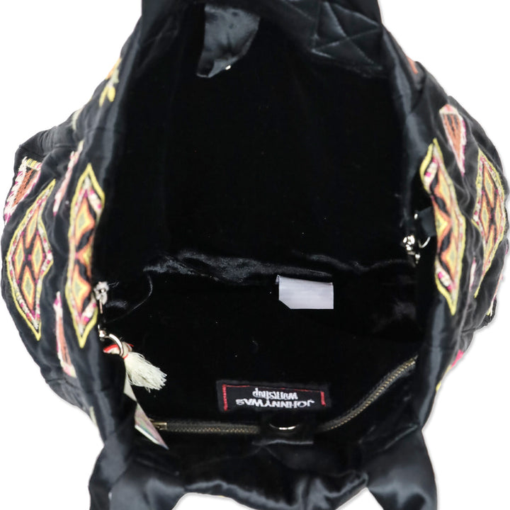 Johnny Was Black Lilith Quilted Satin Tote