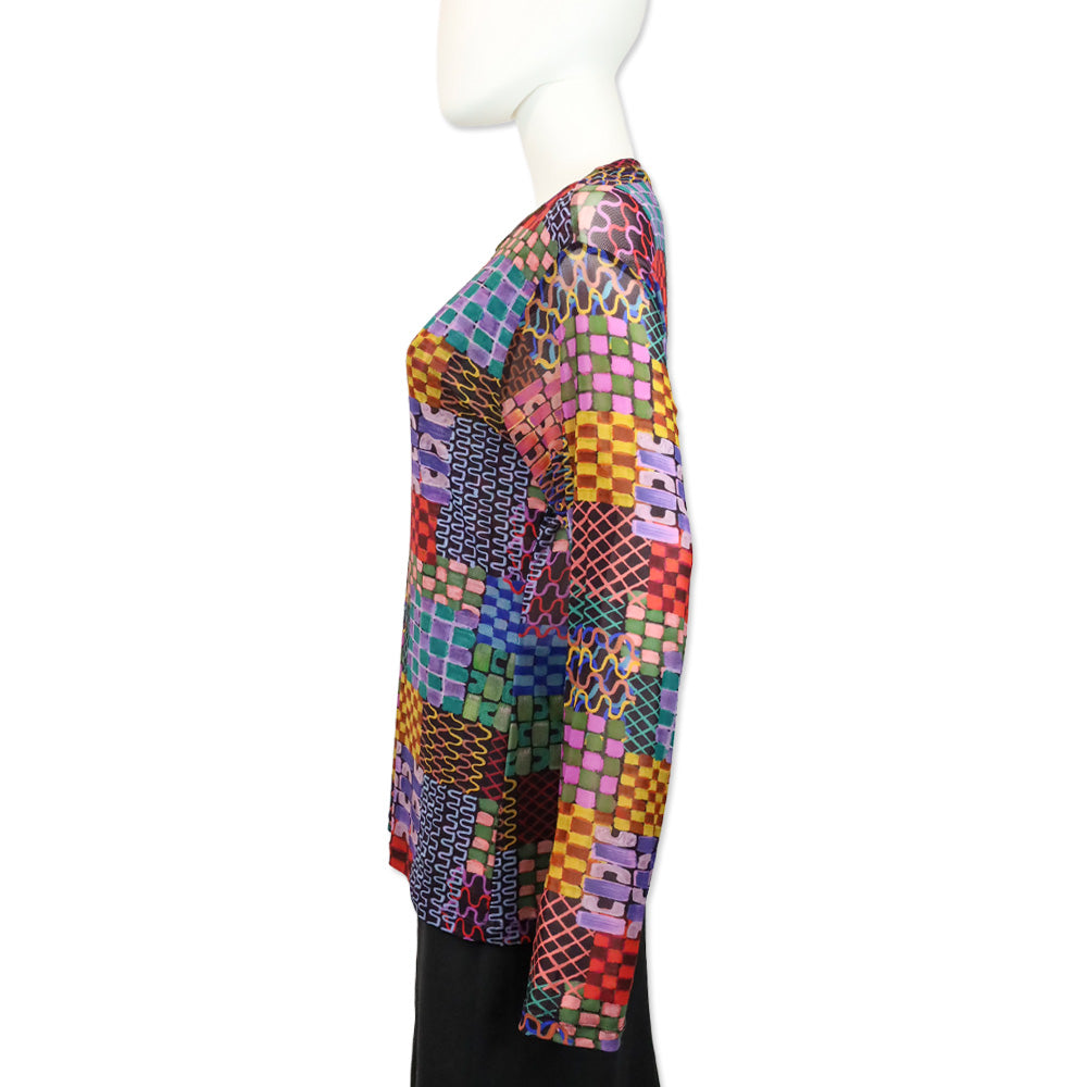 Johnny Was Isadora Waves Patchwork Mesh Long Sleeve Top