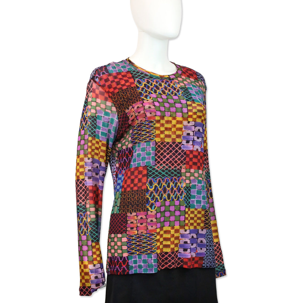 Johnny Was Isadora Waves Patchwork Mesh Long Sleeve Top