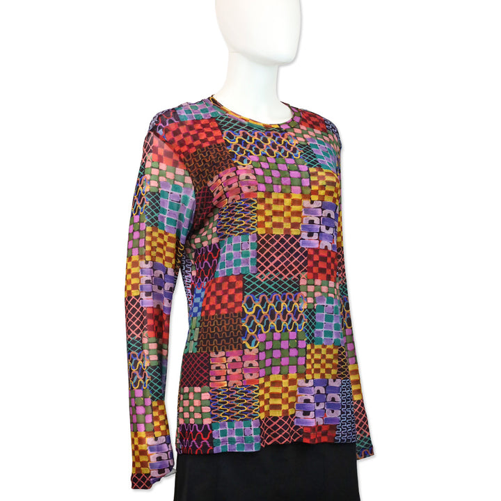 Johnny Was Isadora Waves Patchwork Mesh Long Sleeve Top