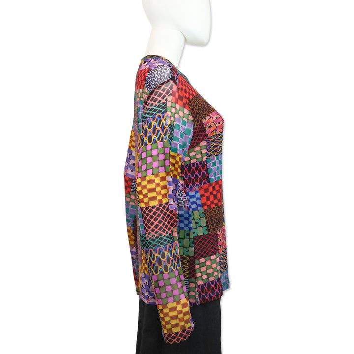Johnny Was Isadora Waves Patchwork Mesh Long Sleeve Top