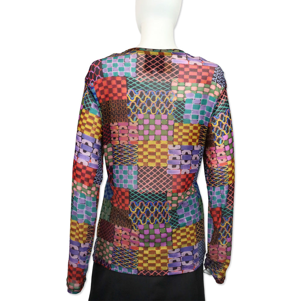 Johnny Was Isadora Waves Patchwork Mesh Long Sleeve Top