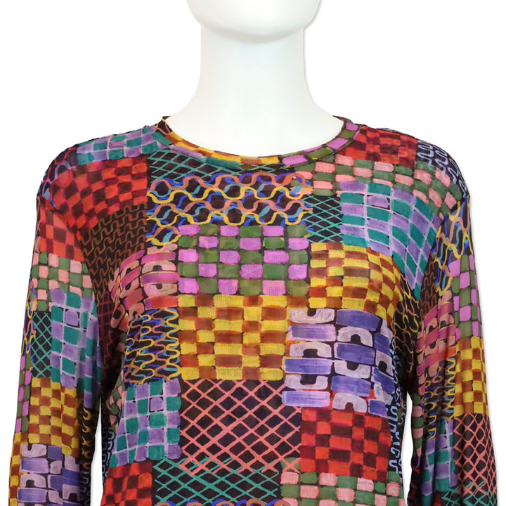 Johnny Was Isadora Waves Patchwork Mesh Long Sleeve Top