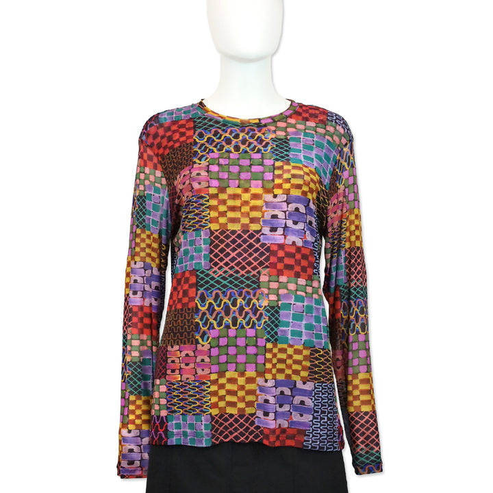 Johnny Was Isadora Waves Patchwork Mesh Long Sleeve Top