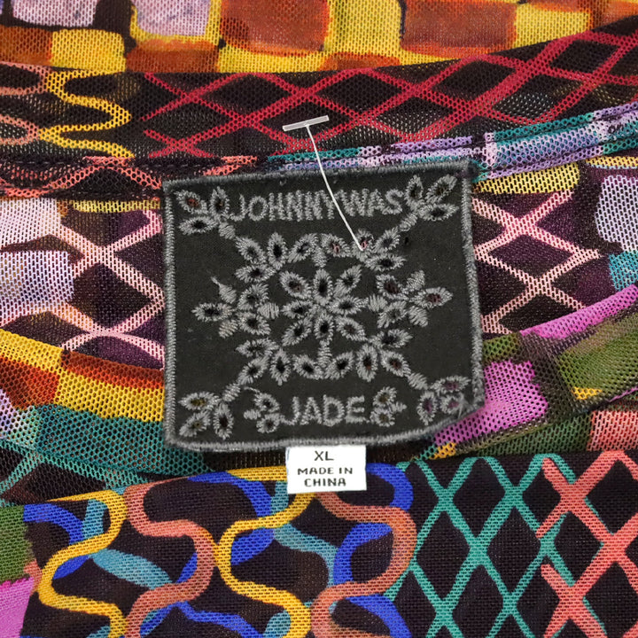 Johnny Was Isadora Waves Patchwork Mesh Long Sleeve Top